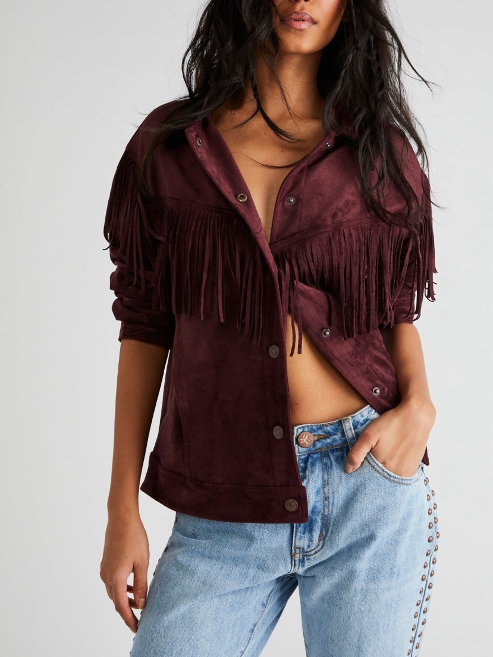 NWOT Free People We the Free Cosmic Karma Faux Suede Jacket in Wine